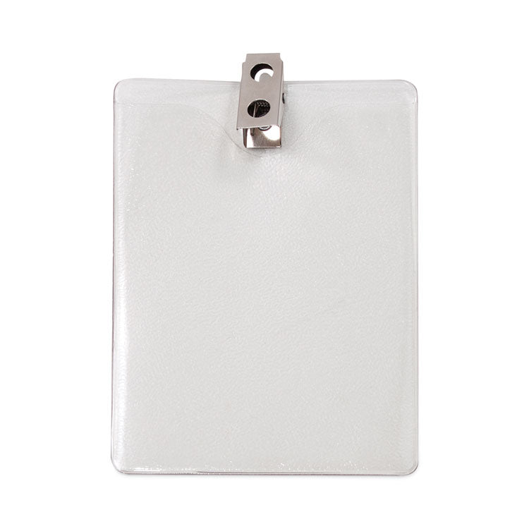 Advantus - ID Badge Holders with Clip, Vertical, Clear 3.8" x 4.25" Holder, 3.13" x 3.75" Insert, 50/Pack