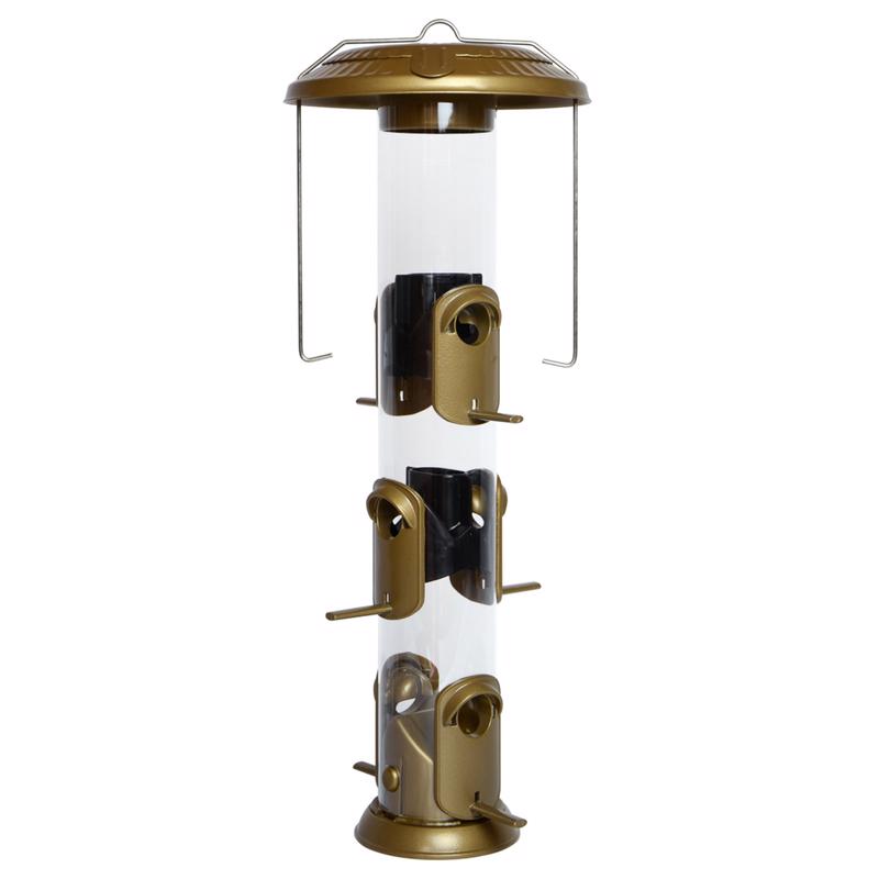 NATURE'S WAY - Nature's Way Deluxe Wild Bird and Finch 1.5 qt Metal/Plastic Funnel Flip-Top Tube Bird Feeder 6 port