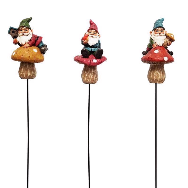 ALPINE - Alpine Assorted Polyresin 4 in. H Gnome Mushroom Outdoor Garden Stake - Case of 24