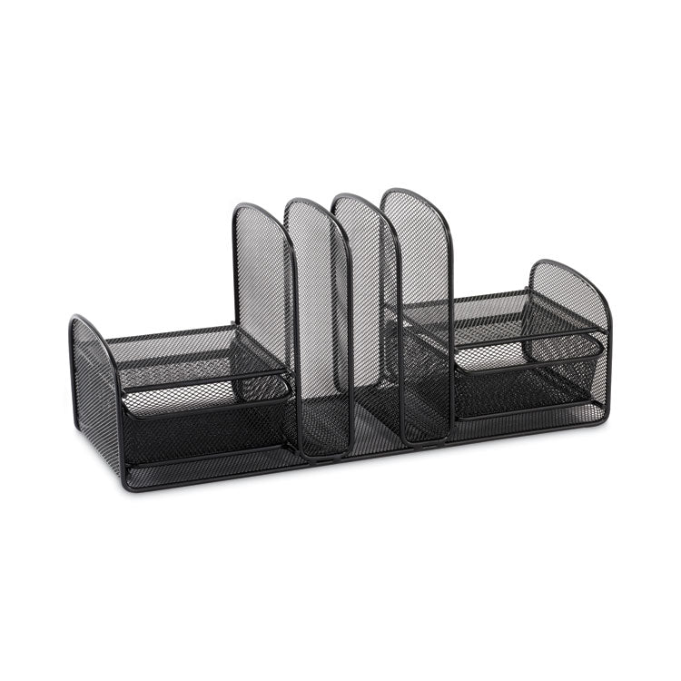 Safco - Onyx Mesh Desk Organizer, Three Sections/Two Baskets, Steel Mesh, 17 x 6.75 x 7.75, Black