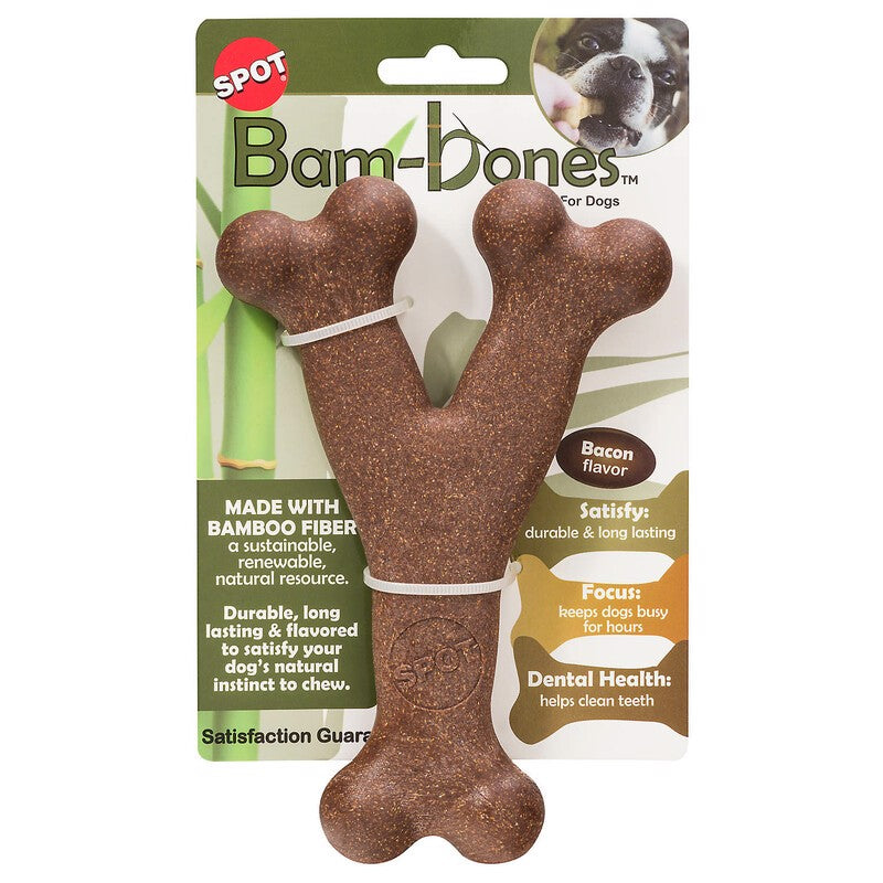 SPOT - Spot Bam-bones Brown Bamboo Fibers Bacon-Flavored Wish Bone Pet Toy 1 pk