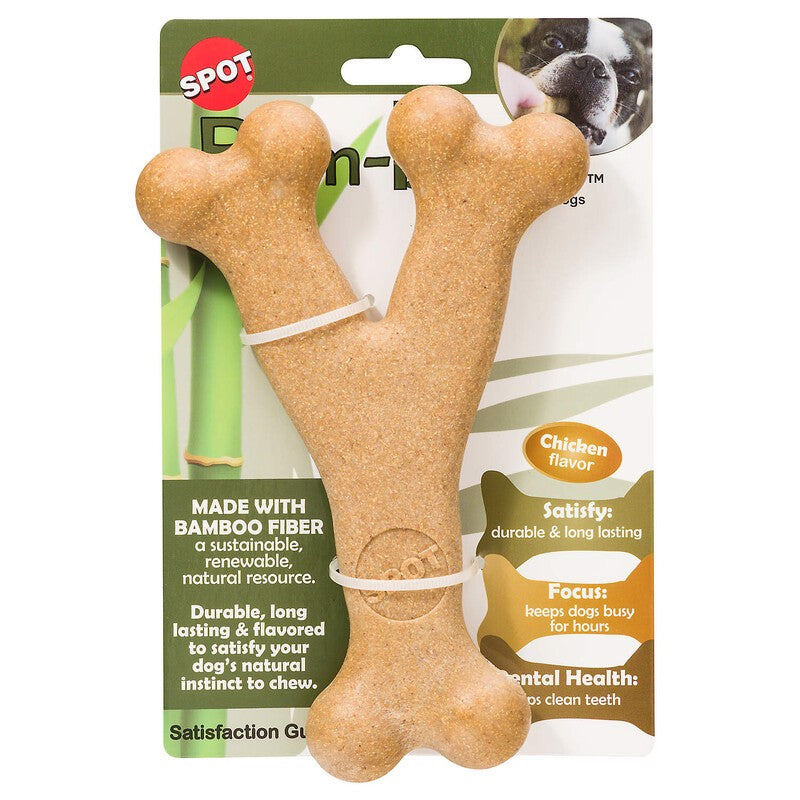 SPOT - Spot Bam-bones Brown Bamboo Fibers Chicken Flavor Wish Bone Dog Toy 1 pk