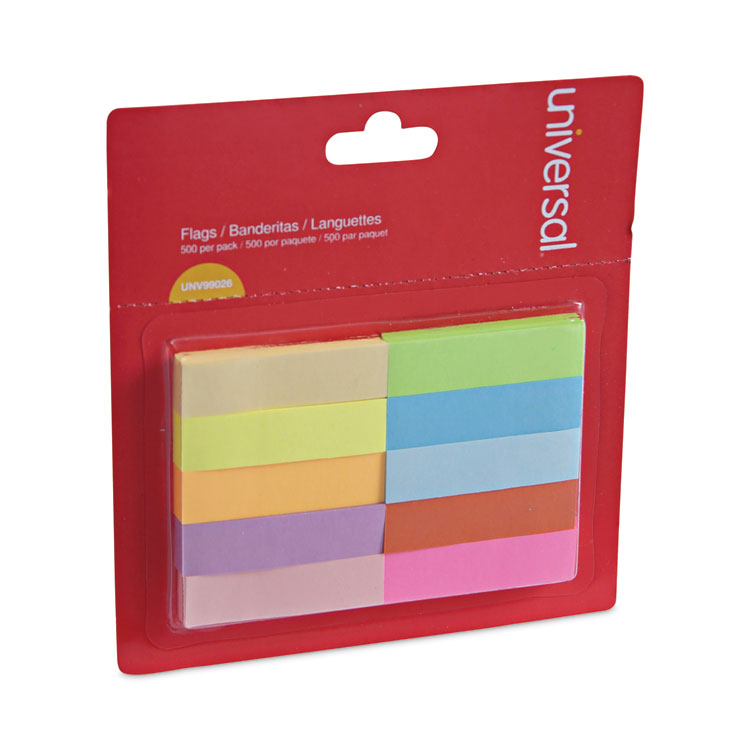 Universal - Self-Stick Page Tabs, 0.5" x 2", Assorted Colors, 500/Pack