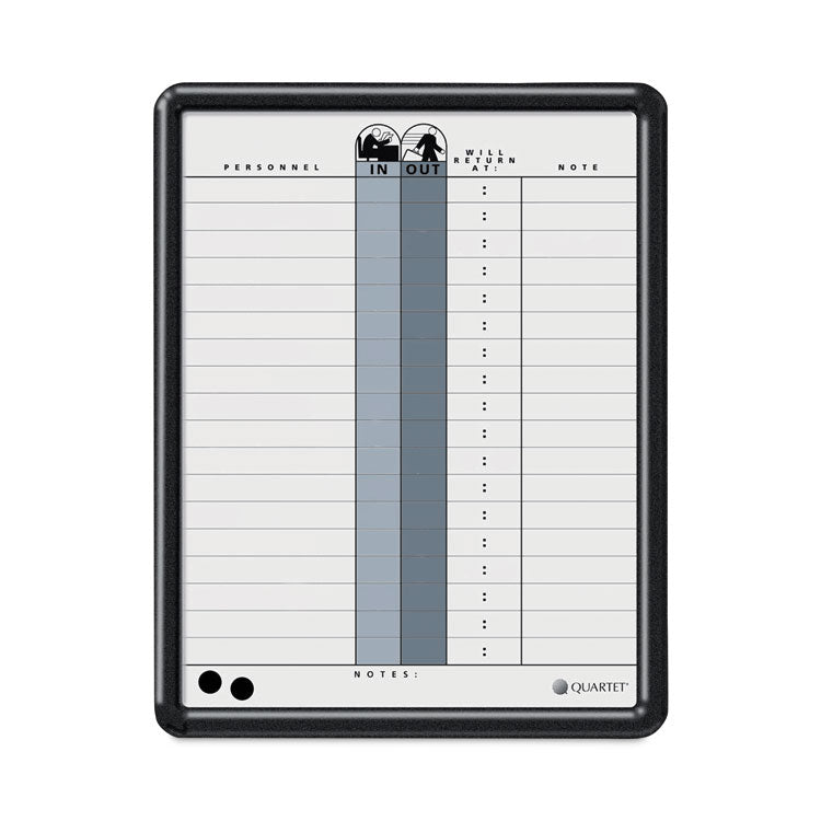 Quartet - Employee In/Out Board, 11 x 14, Porcelain White/Gray Surface, Black Plastic Frame