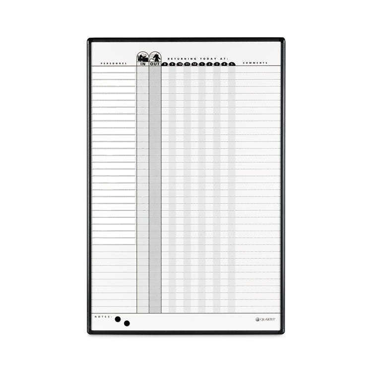 Quartet - Employee In/Out Board System, Up to 36 Employees, 24 x 36, Porcelain White/Gray Surface, Black Aluminum Frame