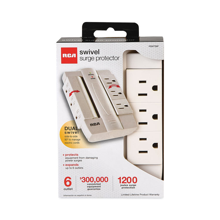 RCA - 6 Outlet Swivel Surge Protector, 6 AC Outlets, 1,200 J, White