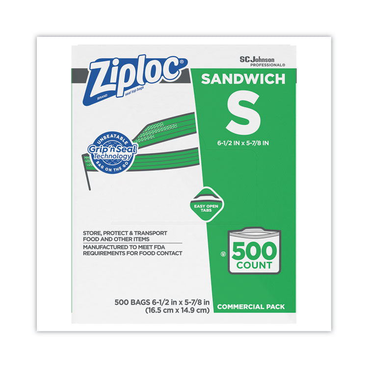 Ziploc - Resealable Sandwich Bags, 1.2 mil, 6.5" x 6", Clear, 500/Box