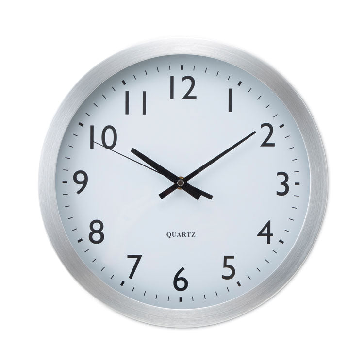 Universal - Brushed Aluminum Wall Clock, 12" Overall Diameter, Silver Case, 1 AA (sold separately)