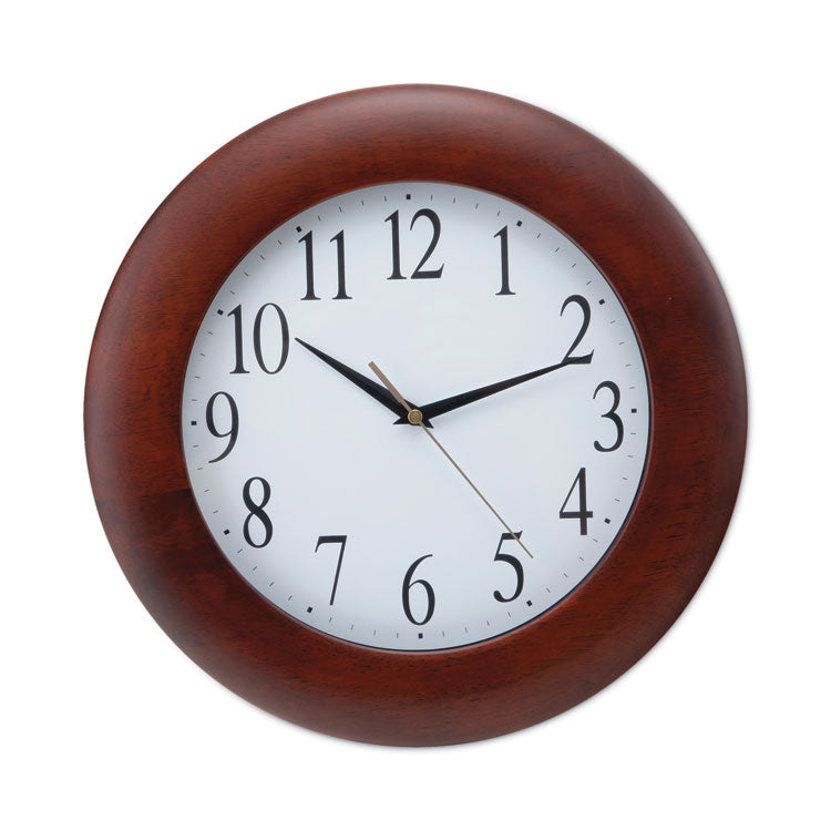 Universal - Round Wood Wall Clock, 12.75" Overall Diameter, Cherry Case, 1 AA (sold separately)