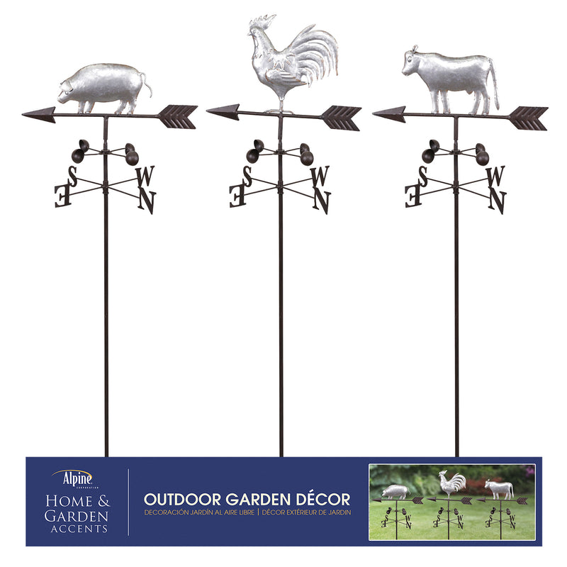 ALPINE - Alpine Iron Assorted 48 in. Farm Animal Weathervane Garden Stake - Case of 6