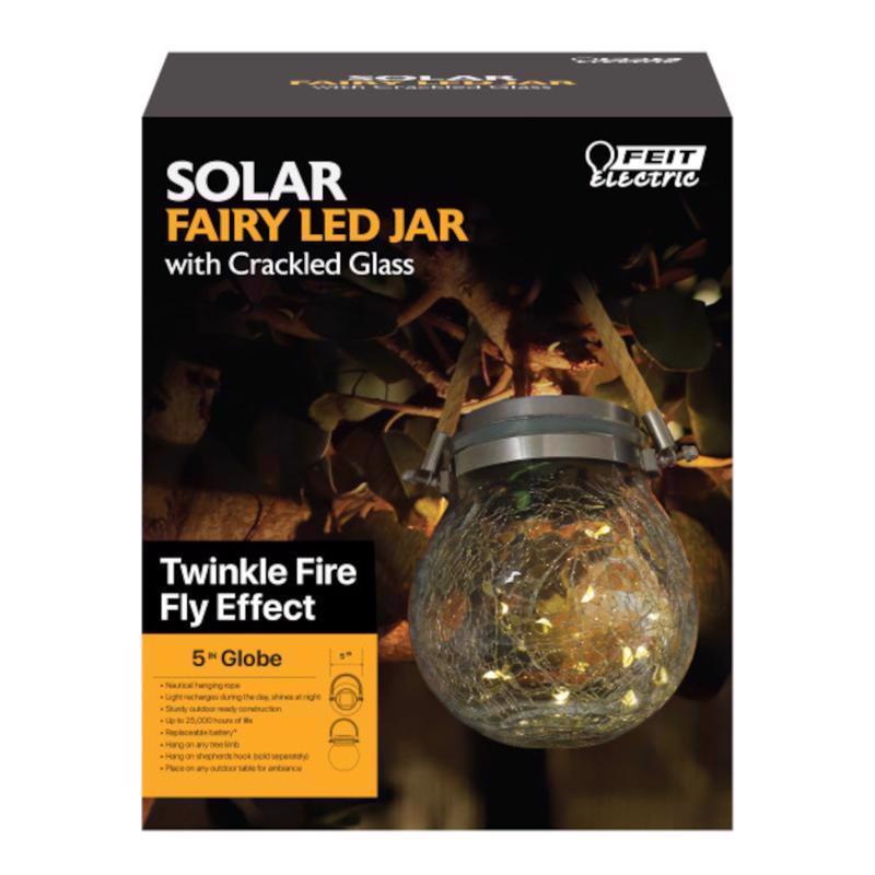 FEIT - Feit Solar Fixtures 5 in. Solar Power Glass Round Crackle Jar w/Fairy Lights Bronze - Case of 3