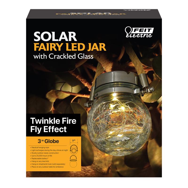 FEIT - Feit Solar Fixtures 3.7 in. Solar Power Glass Round Coach Lantern Crackle Jar w/Fairy Lights Clear - Case of 3