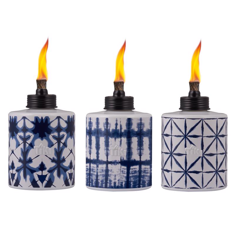 TIKI - TIKI Blue/White Glass 5.75 in. Tiedye Tabletop Torch 1 pc - Case of 6