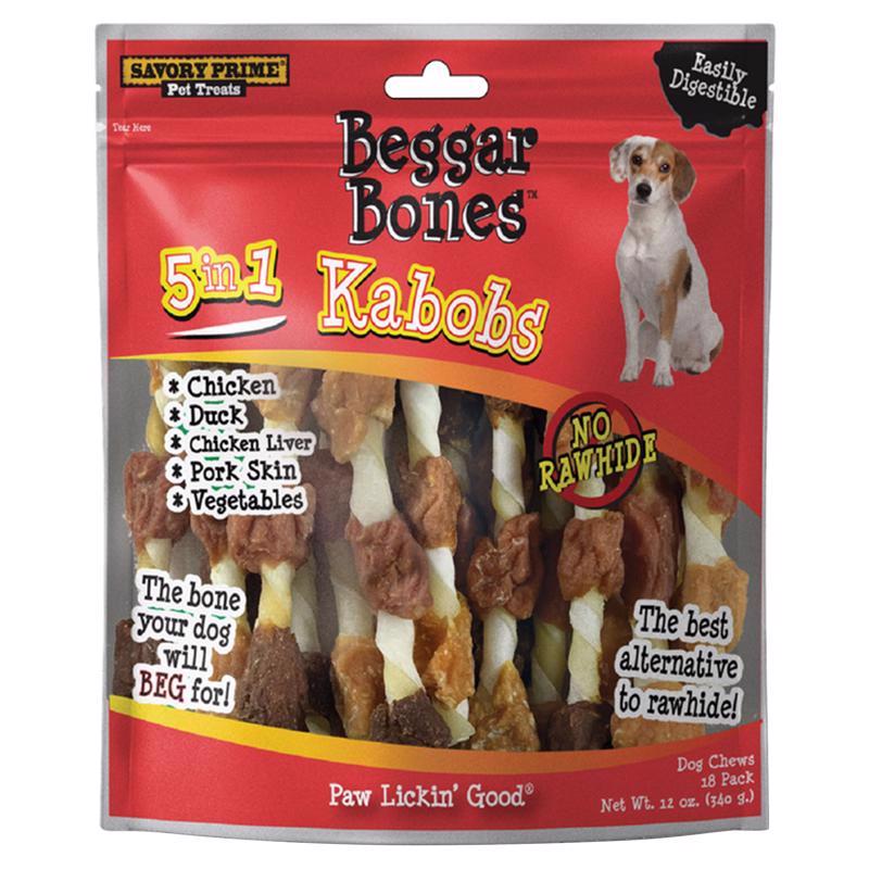 SAVORY PRIME - Savory Prime Beggar Bones 5-in-1 Kabobs Grain Free Treats For Dogs 12 oz 8 in. 18 pk