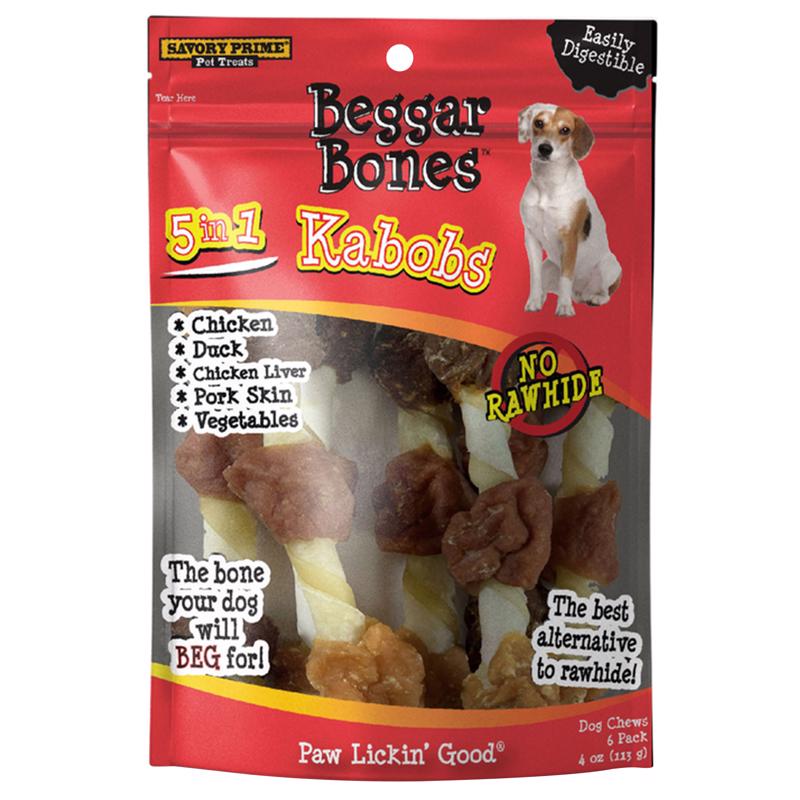 SAVORY PRIME - Savory Prime Beggar Bones 5-in-1 Kabobs Grain Free Treats For Dogs 4 oz 7.8 in. 6 pk