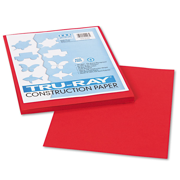 Pacon - Tru-Ray Construction Paper, 76 lb Text Weight, 9 x 12, Holiday Red, 50/Pack