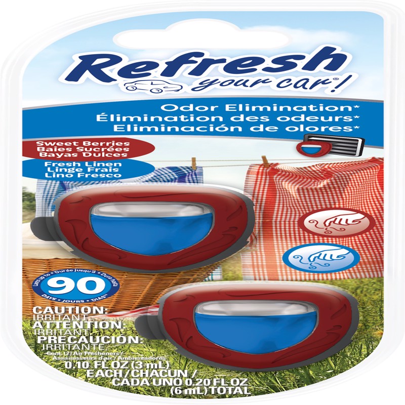 REFRESH YOUR CAR! - Refresh Your Car! Sweet Berry/Fresh Linen Scent Mini Car Diffuser 0.1 oz Liquid