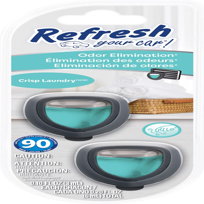 REFRESH YOUR CAR! - Refresh Your Car! Crisp Laundry Scent Mini Car Diffuser 0.1 oz Liquid 2 pk