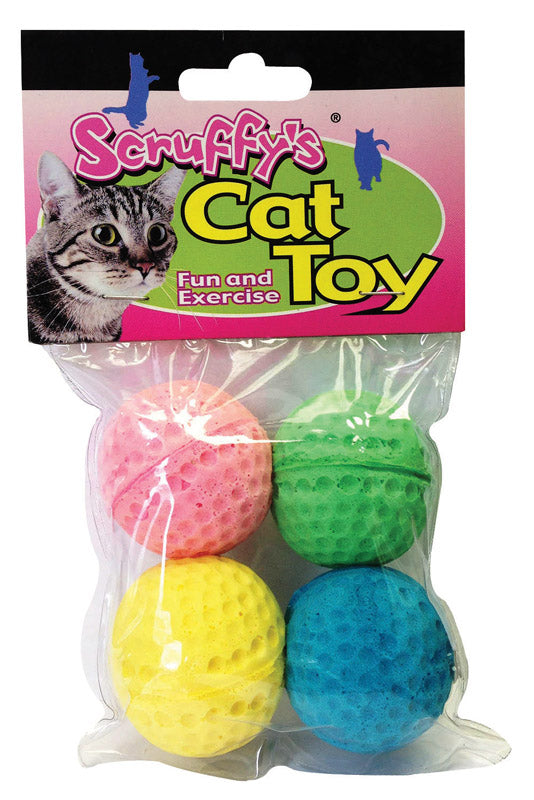 SCRUFFYS - Scruffys Assorted Foam Sponge Balls Cat Toy Large 4 pk