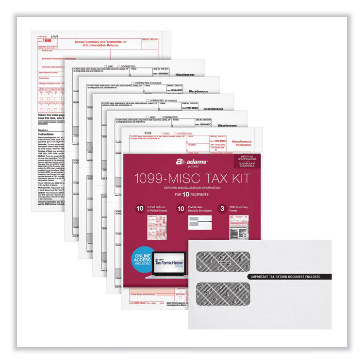 Adams - 1099-MISC Five-Part Laser Forms and Envelopes, Five-Part Carbonless, 8.5 x 5.5, 10/Pack