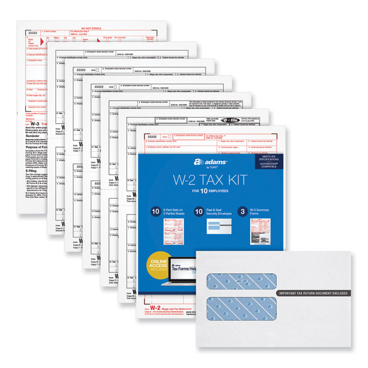 Adams - Six-Part W-2 Online Tax Kit, Six-Part Carbonless, 5.5 x 8, 10/Pack