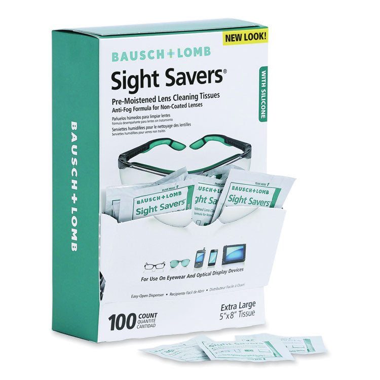 Bausch & Lomb - Sight Savers Pre-Moistened Anti-Fog Tissues with Silicone, 8 x 5, 100/Box