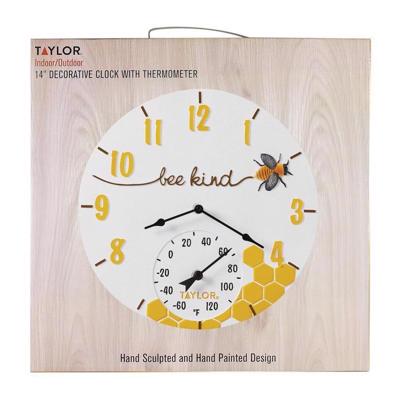 TAYLOR - Taylor Bee Kind Clock/Thermometer Resin Multicolored 14 in.