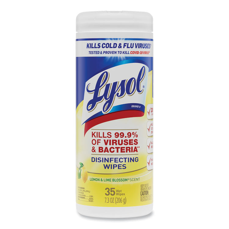 LYSOL Brand - Disinfecting Wipes, 1-Ply, 7 x 7.25, Lemon and Lime Blossom, White, 35 Wipes/Canister