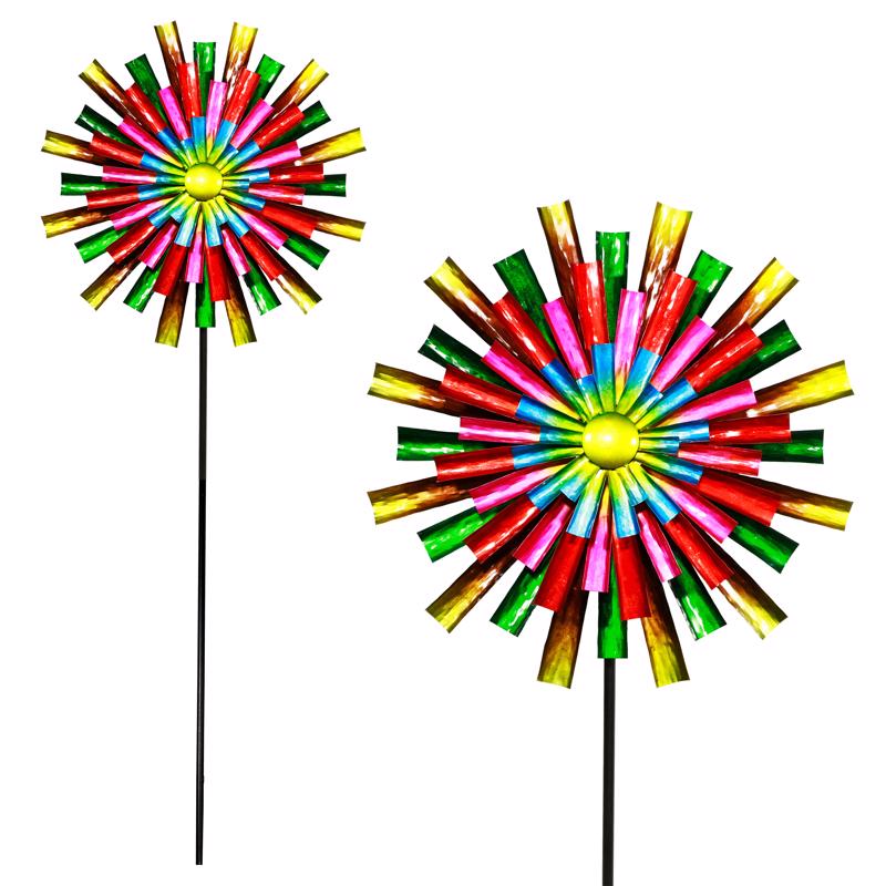 ALPINE - Alpine Multicolored Metal 81 in. H Prismatic Colorful Flower Wind Spinner