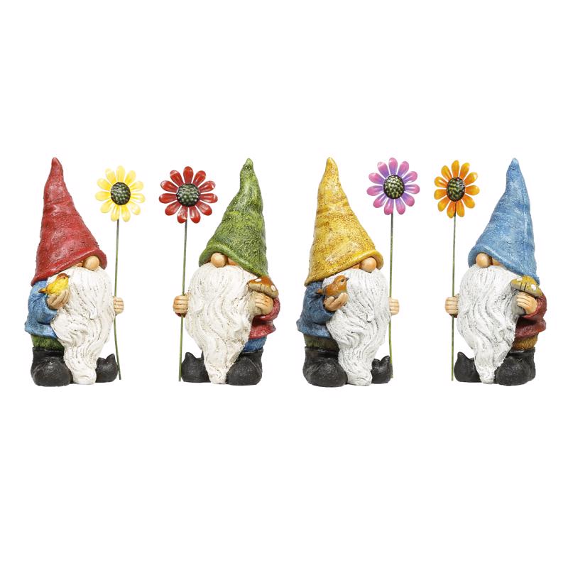 ALPINE - Alpine Polyresin Multi-color 10 in. Gnome with Flower Statue - Case of 4