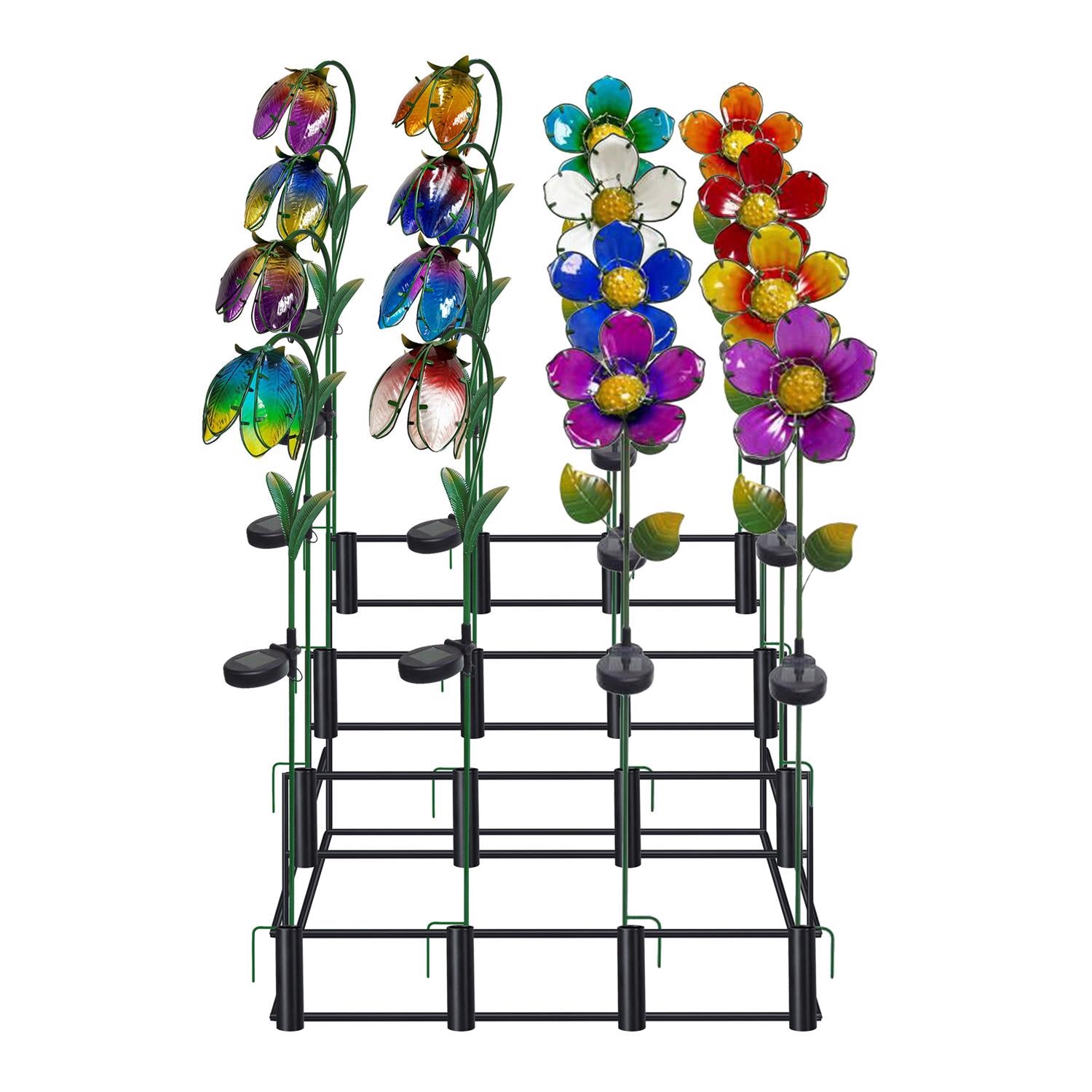 Alpine Multicolored Glass/Metal 33 in. H X 6 in. L X 4 in. W Flower Solar Garden Stake - Case of 16