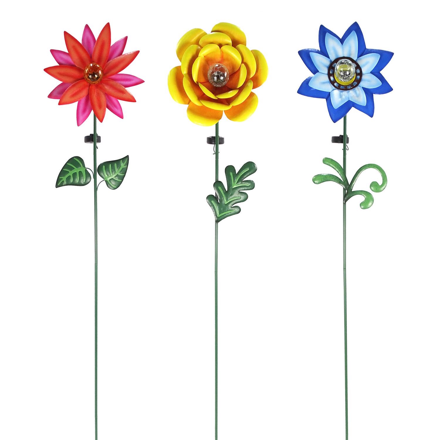 Alpine Multicolored Glass/Metal 60 in. H X 12 in. L X 5 in. W Flower Solar Garden Stake - Case of 9