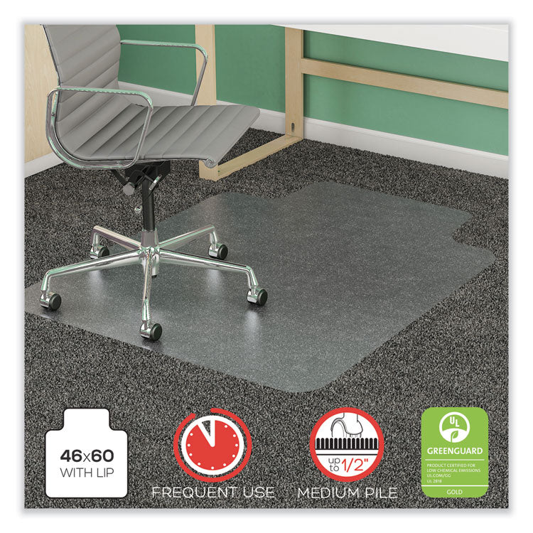 deflecto - SuperMat Frequent Use Chair Mat for Medium Pile Carpet, 46 x 60, Wide Lipped, Clear