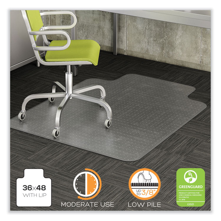 deflecto - DuraMat Moderate Use Chair Mat, Low Pile Carpet, Roll, 36 x 48, Lipped, Clear