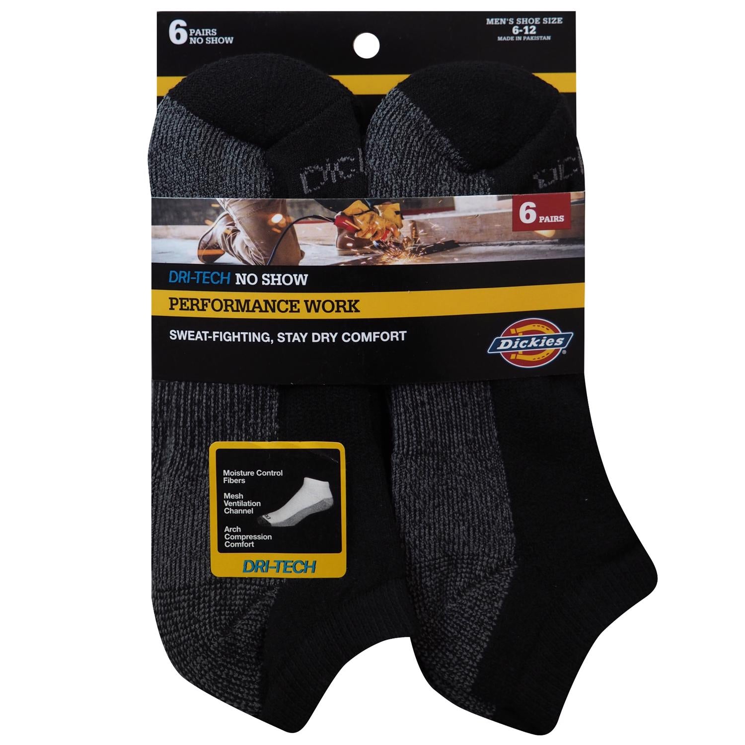 Dickies Dri-Tech Men's 6-12 No-Show Socks Black - Case of 2