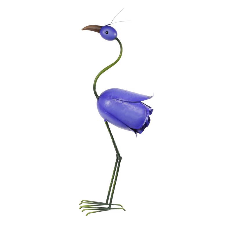 ALPINE - Alpine Iron Blue 33 in. Rose Flamingo Statue