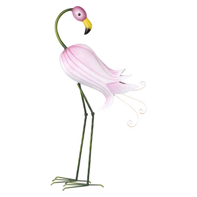 ALPINE - Alpine Iron Pink 33 in. Hibiscus Flamingo Statue