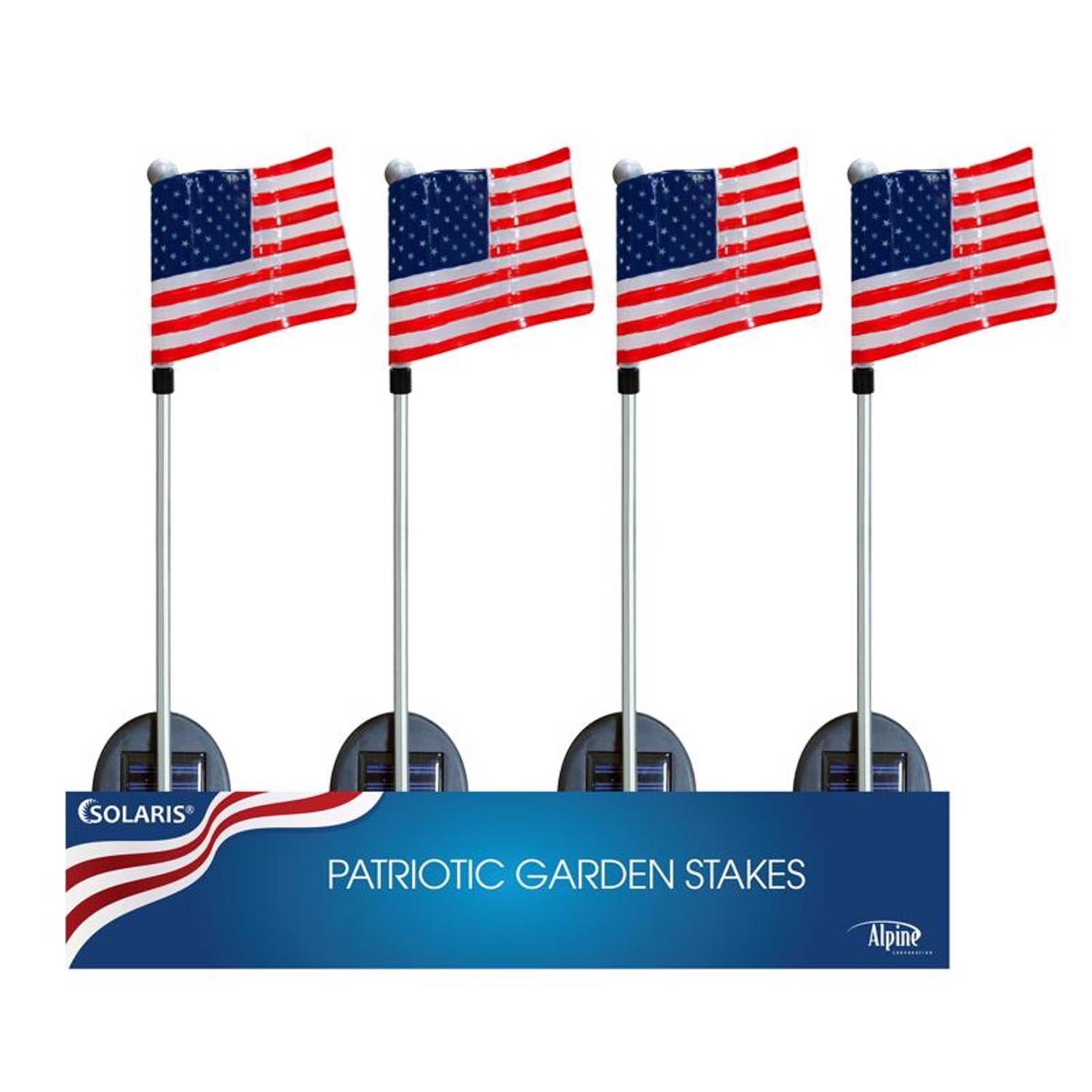 Alpine Solaris Multicolored Acrylic/Metal 34 in. H USA Flag Outdoor Garden Stake - Case of 20