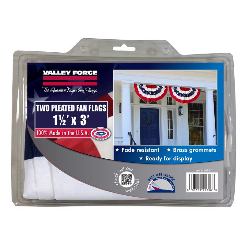 VALLEY FORGE - Valley Forge American  Pleated Flag 18 in. H X 36 in. L