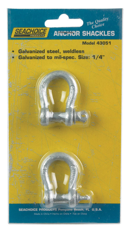 SEACHOICE - Seachoice Galvanized Steel 11.5 in. L X 1/4 in. W Shackle 2 pk