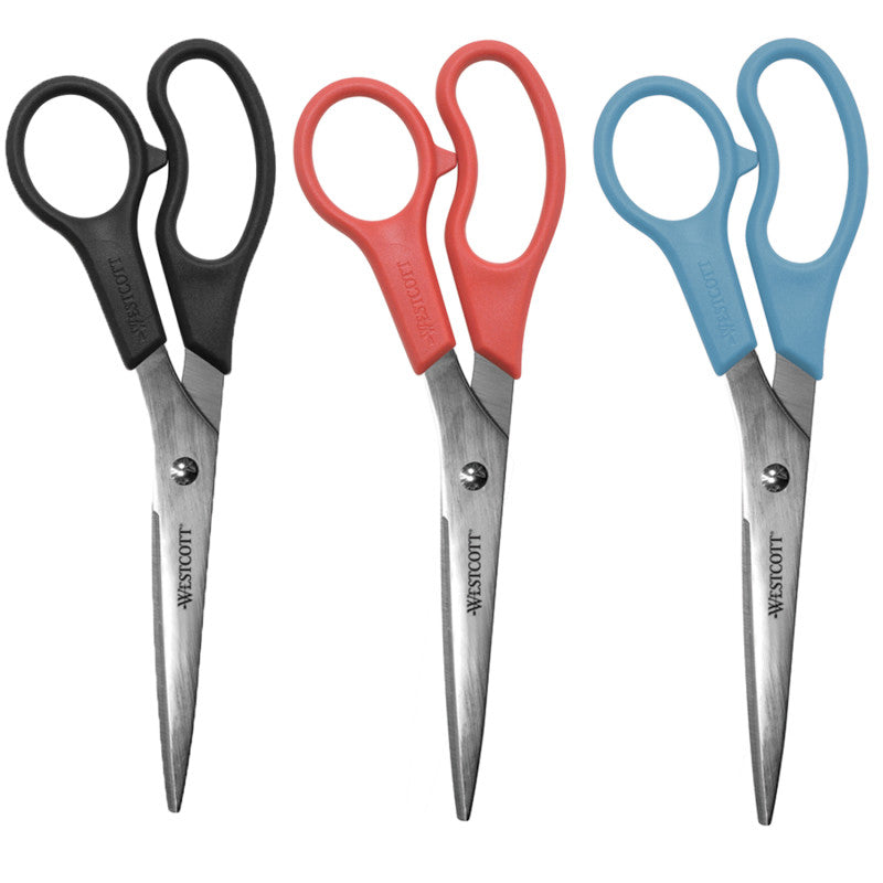 WESTCOTT - All Purpose Value Scissors, 8" Straight, Assorted Colors, Pack of 3