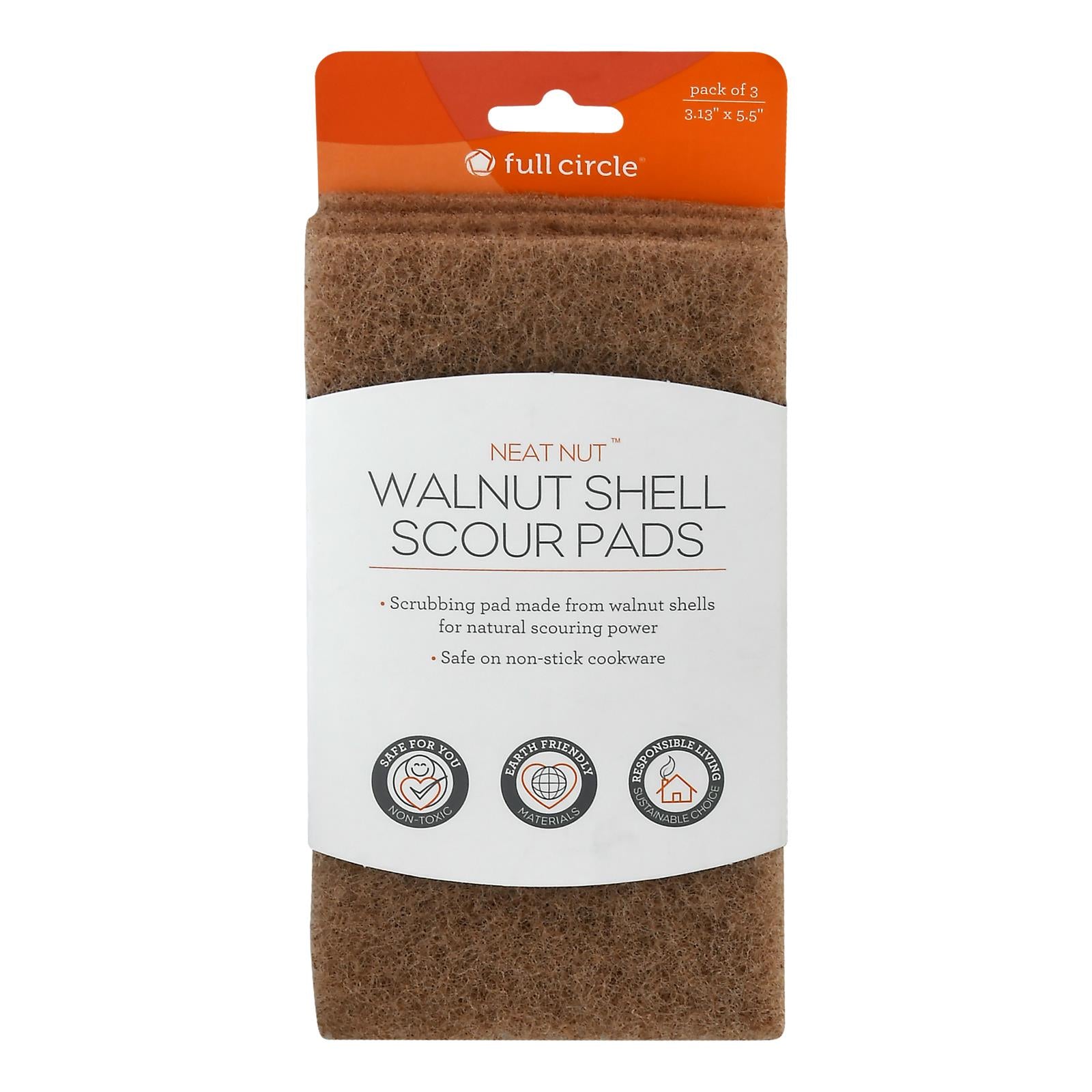 Full Circle Home - Scour Pads Neat Nut Walnut Shell - Case of 12 - 3 CT