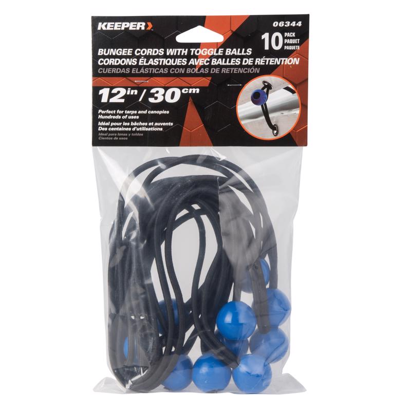 KEEPER - Keeper Black/Blue Bungee Ball Cord 12 in. L X 0.1565 in. 10 pk