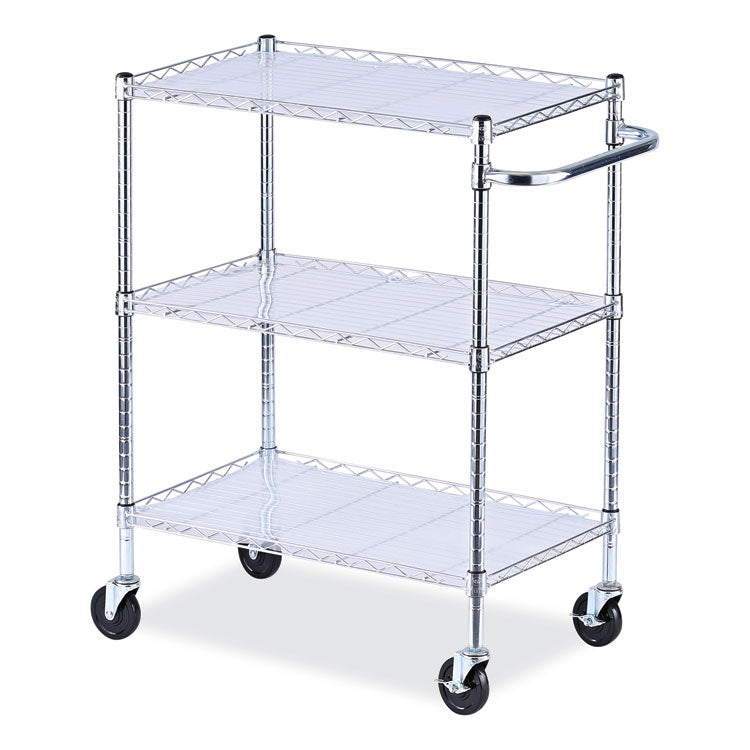 Alera - Three-Shelf Wire Cart with Liners, Metal, 3 Shelves, 600 lb Capacity, 34.5" x 18" x 40", Silver