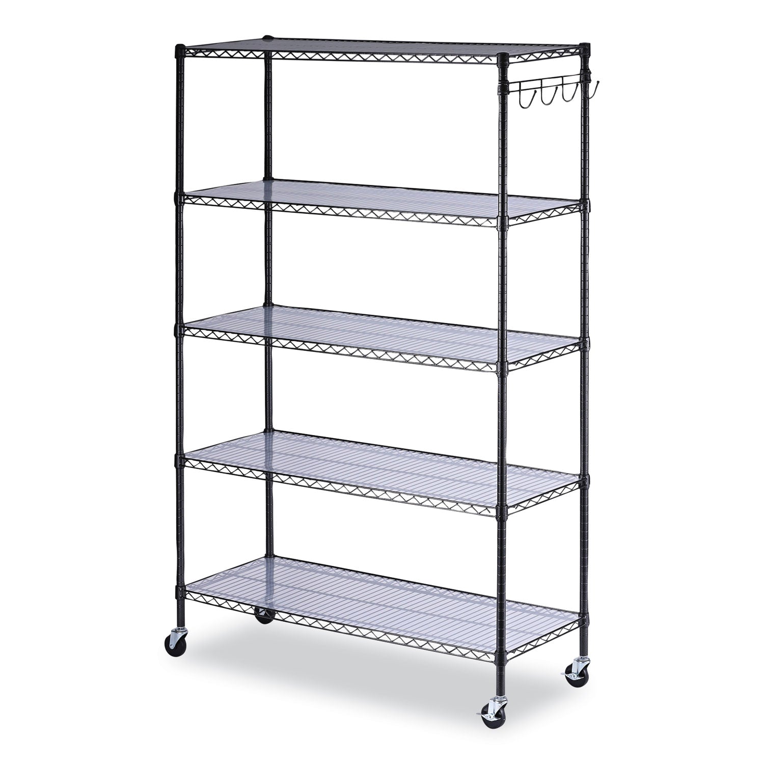 5-Shelf Wire Shelving Kit With Casters And Shelf Liners, 48w X 18d X 72h, Black Anthracite