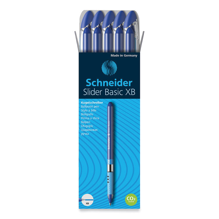 Schneider - Slider Basic Ballpoint Pen, Stick, Extra-Bold 1.4 mm, Blue Ink, Blue Barrel, 10/Box