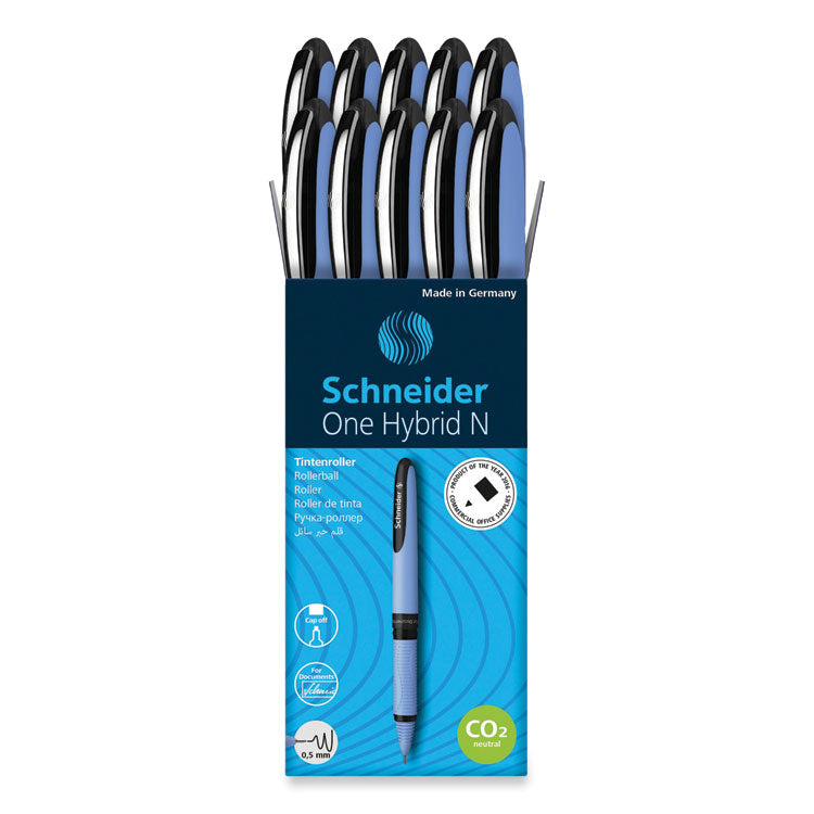 Schneider - One Hybrid N Roller Ball Pen, Stick, Fine 0.5 mm, Black Ink, Blue Barrel, 10/Box