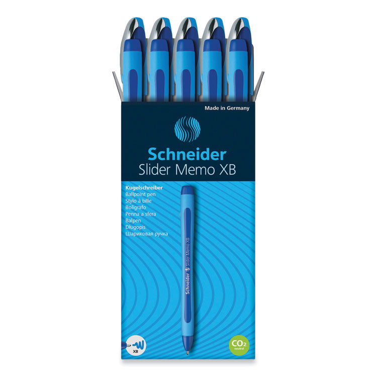 Schneider - Slider Memo XB Ballpoint Pen, Stick, Extra-Bold 1.4 mm, Blue Ink, Blue/Light Blue Barrel, 10/Box