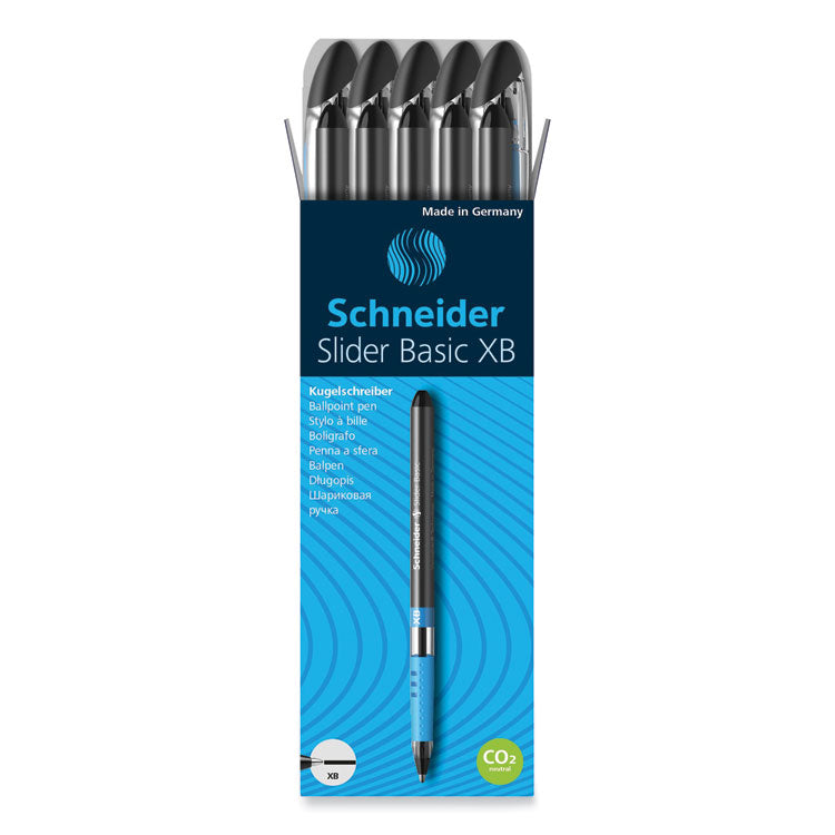 Schneider - Slider Basic Ballpoint Pen, Stick, Extra-Bold 1.4 mm, Black Ink, Black Barrel, 10/Box