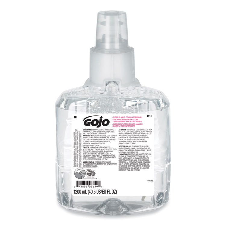 GOJO - Clear and Mild Foam Handwash Refill, For GOJO LTX-12 Dispenser, Fragrance-Free, 1,200 mL Refill